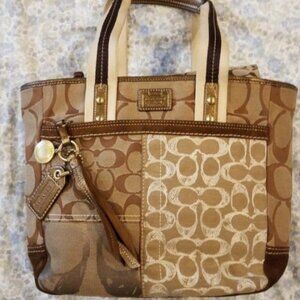 Brown signature patchwork Coach tote Handbag